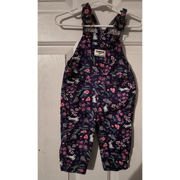 OshKosh B’gosh Other - OshKosh B'gosh 9 Months Floral Bunny Rabbit Vestbak Overalls Easter Blue Pink